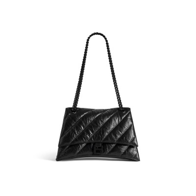 BALENCIAGA WOMEN'S CRUSH CHAIN BAG MEDIUM IN BLACK 716393210IY1000 (31*19.8*6.9cm)